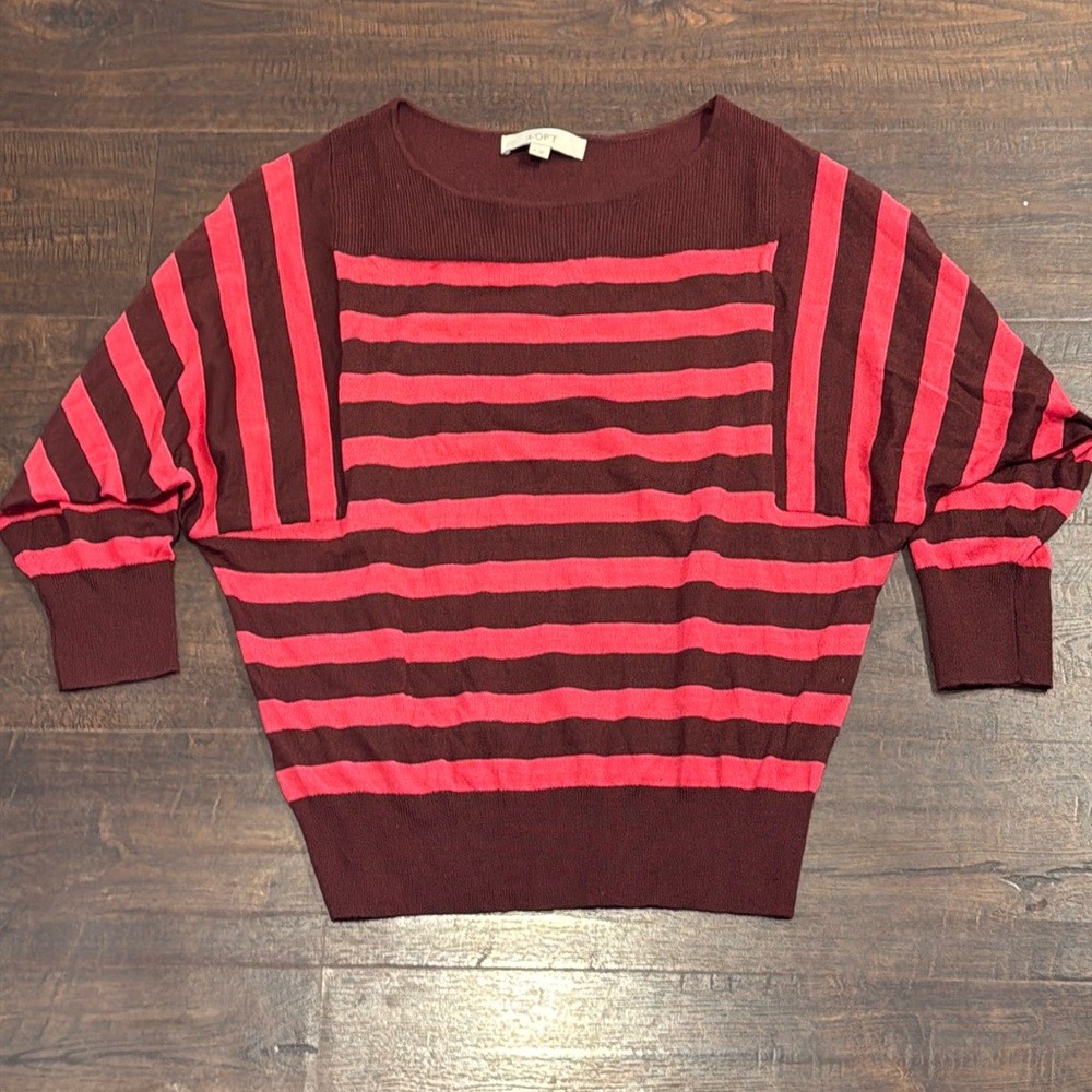 LOFT pink and maroon stripped sweater
Size small